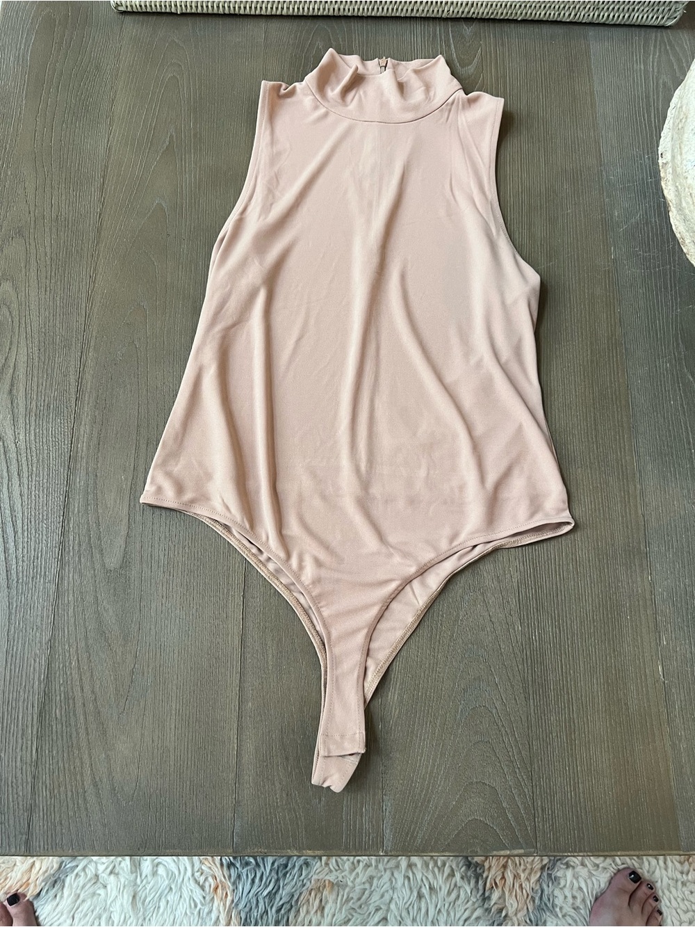 Donna Karan Mock Neck Bodysuit in Beige